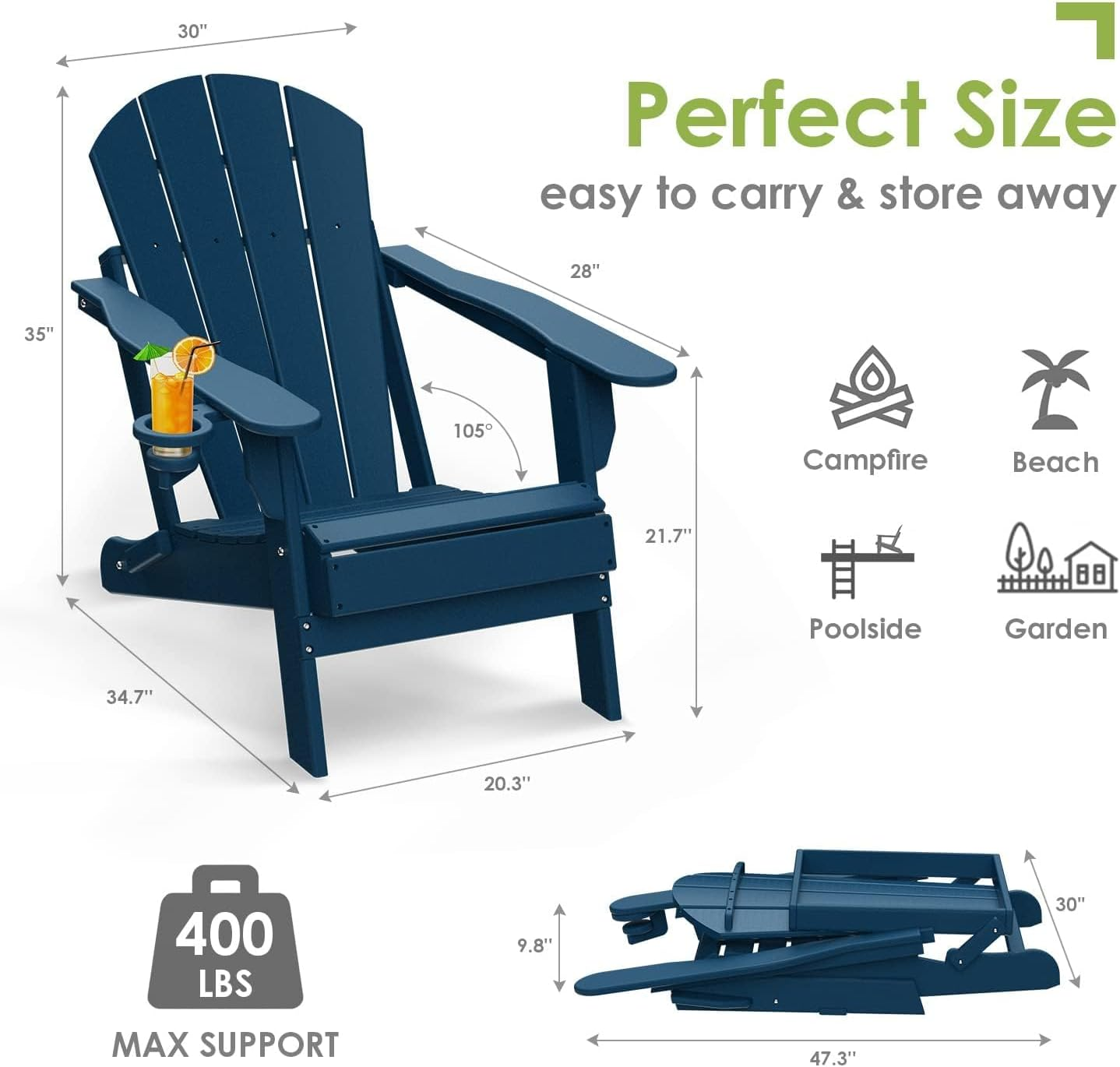 Outdoor Furniture Modern Design Hdpe Folding Adirondack Chair Manufacturer For Sales