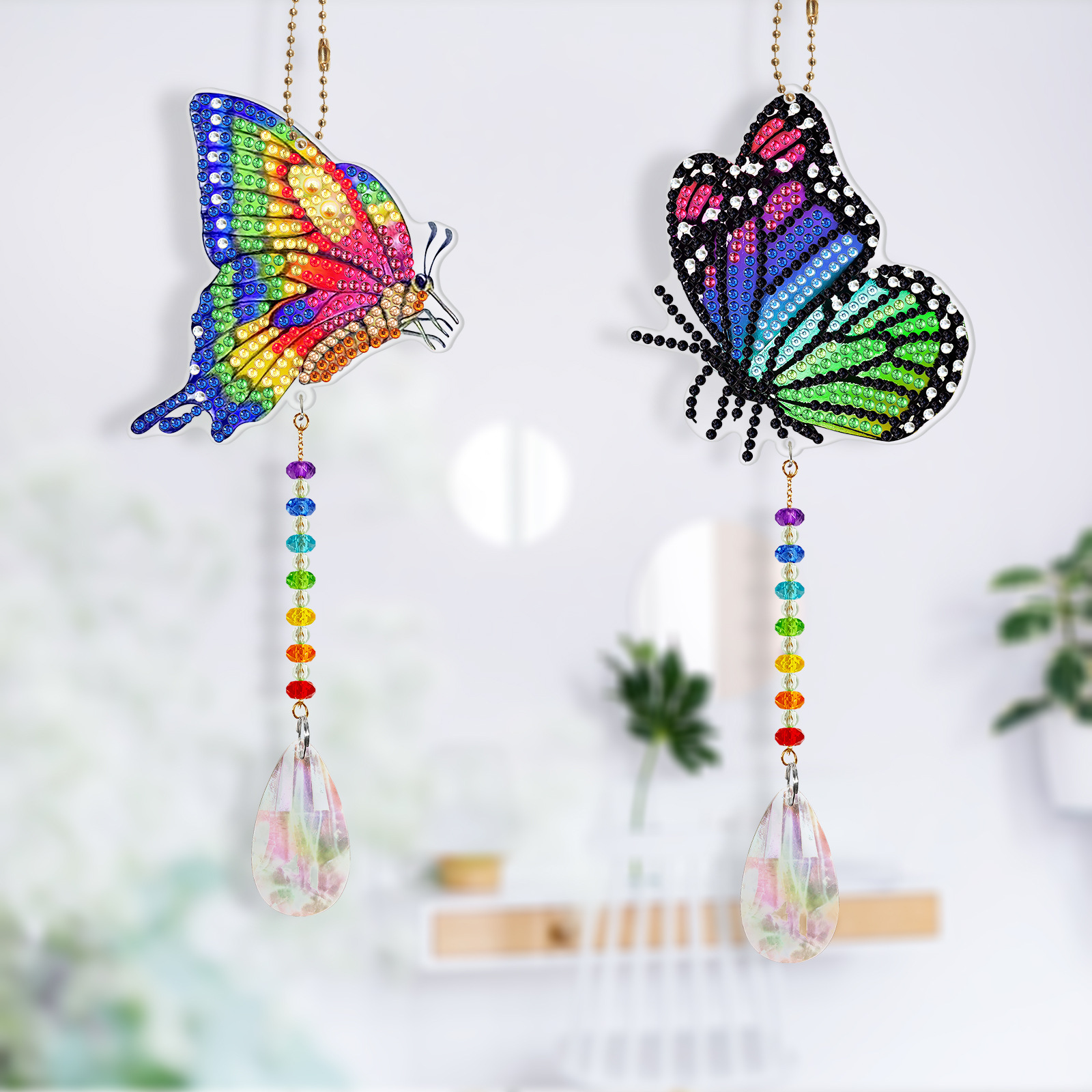 Diamond Painting Crystal Pendant Bird Butterfly Window Wind Chime Tassels Pendant Wall Ornaments Holiday Home Decor DIY Crafts