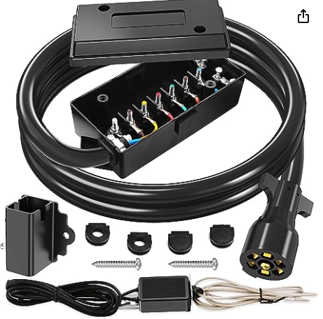 7 Way Trailer Cord 8 Feet with 7 Gang Junction Box Kit 7 Way Trailer Wiring Harness Kit and Trailer Breakaway Kit