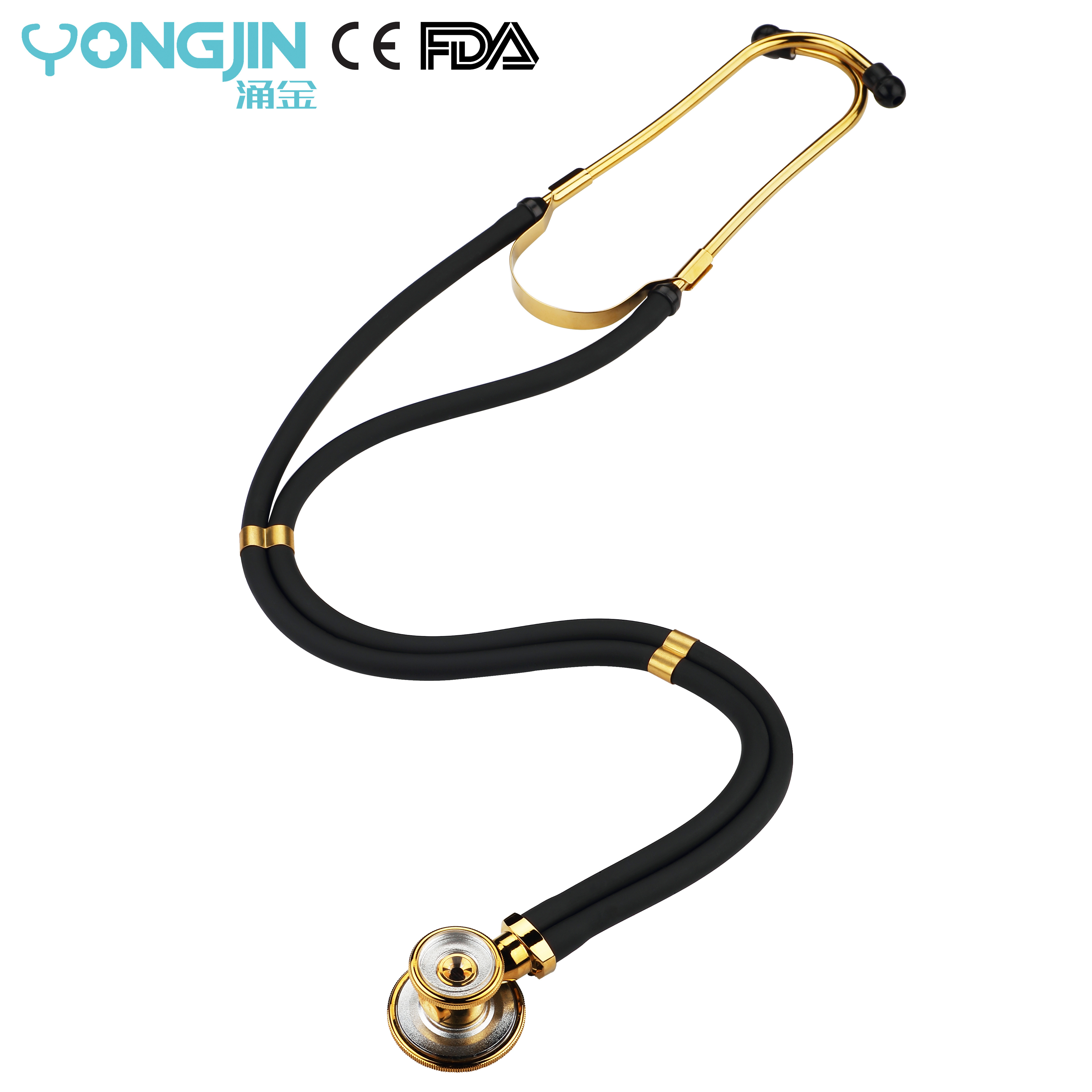 YJ S2524-GB Luxury Medical Diagnosis Gilded Dual Tube Fetal Sprague Rappaport Stethoscope