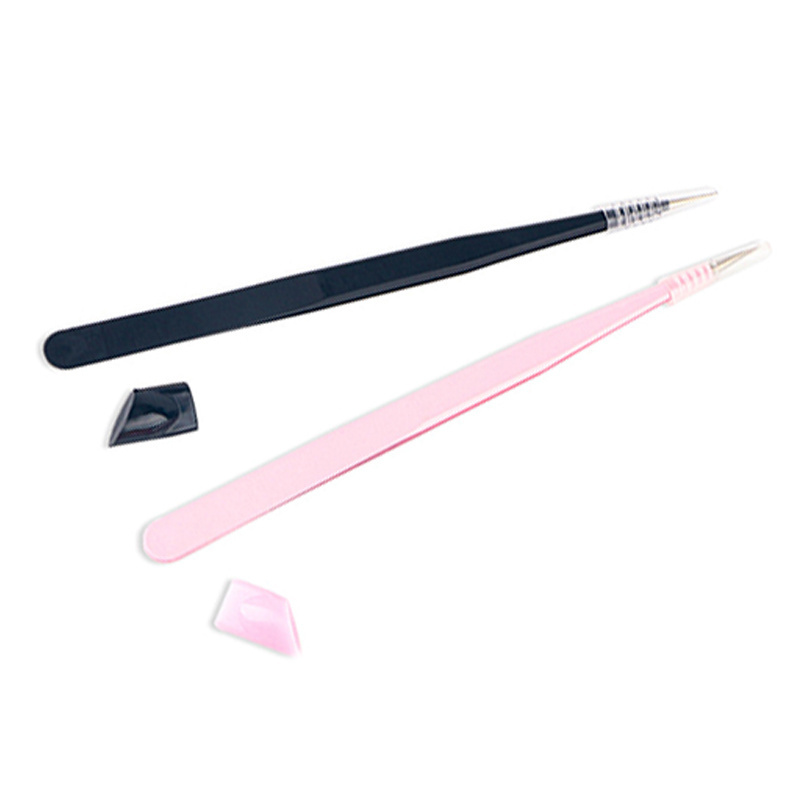 Wholesale Pick Tools Pink Clamp Diamond Curved Clip Rhinestone Stick Tweezers Nail Art Double Head Extension Eyelash Silicone