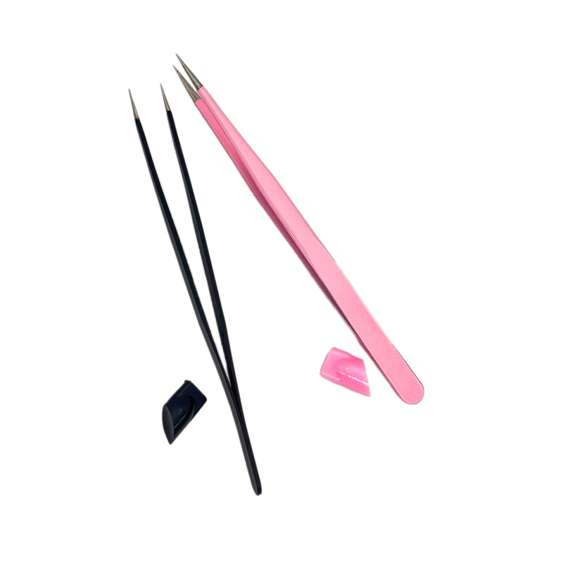 Wholesale Pick Tools Pink Clamp Diamond Curved Clip Rhinestone Stick Tweezers Nail Art Double Head Extension Eyelash Silicone