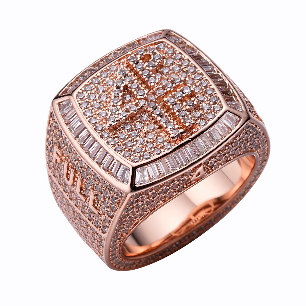 High Quality Originally Men'S Hiphop Gold Full Zircon Diamond Letter Initial Rings