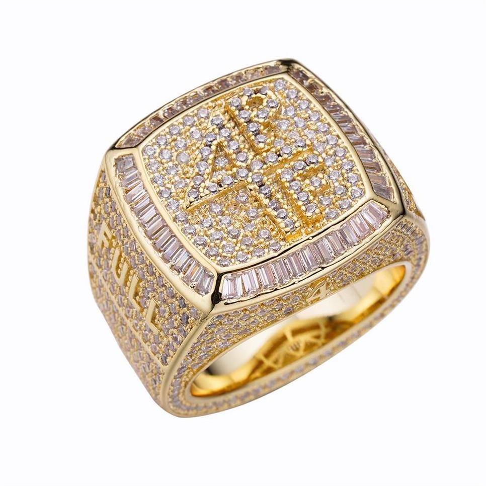 High Quality Originally Men'S Hiphop Gold Full Zircon Diamond Letter Initial Rings