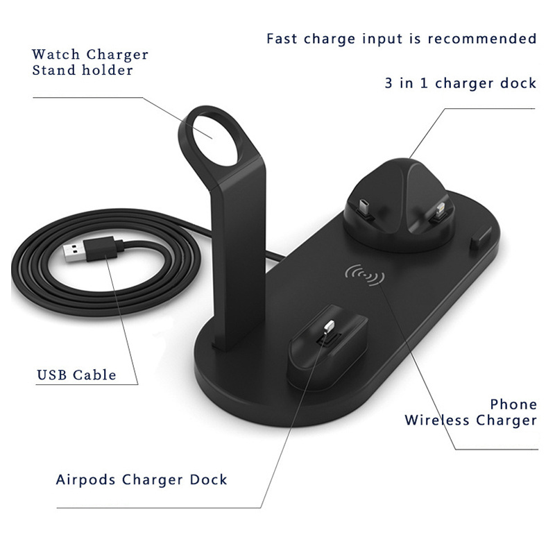 3 In 1 Rotary Seat Charge Mobile Phone Accessories Wireless Charger Station Phone Holder For Phone Smart Watch Earphone