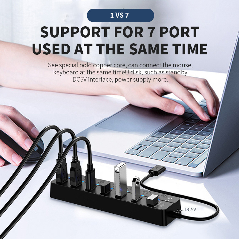 Spot Product 5Gbps High-Speed Transmission Usb Hub 3.0 Splitter 7 Port Usb Data Hub For Laptop