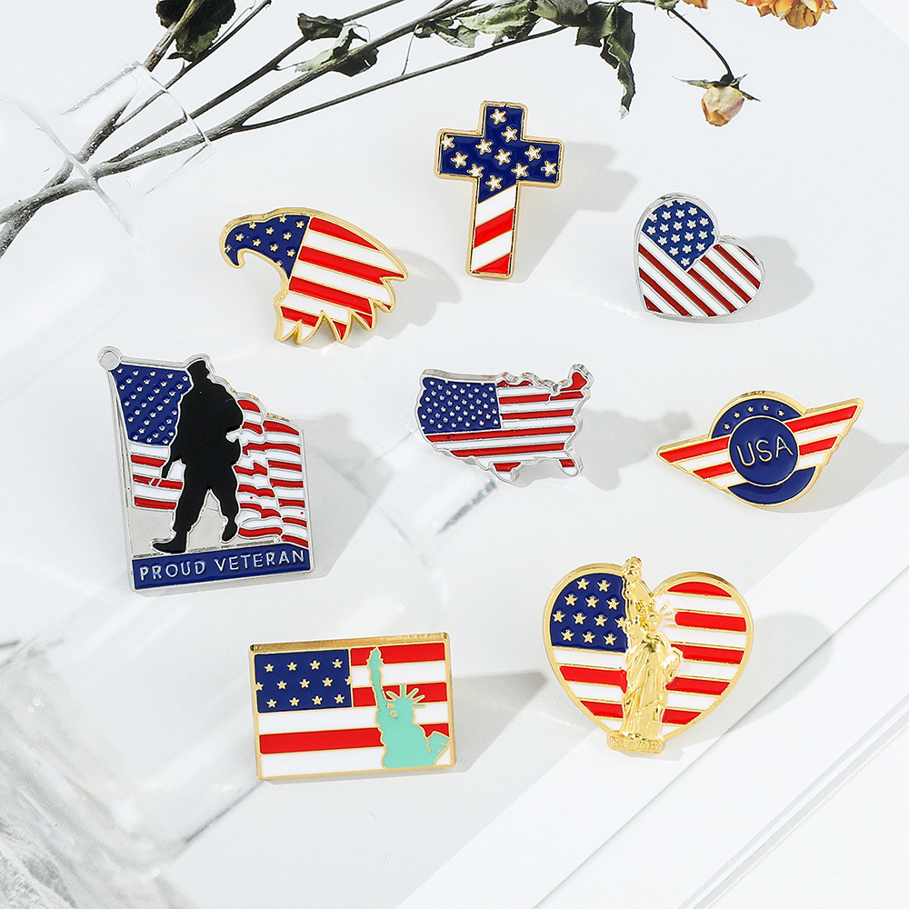 Hot sell American flag series metal badge Independence Day alloy paint wholesale accessories Fashion Jewelry brooch