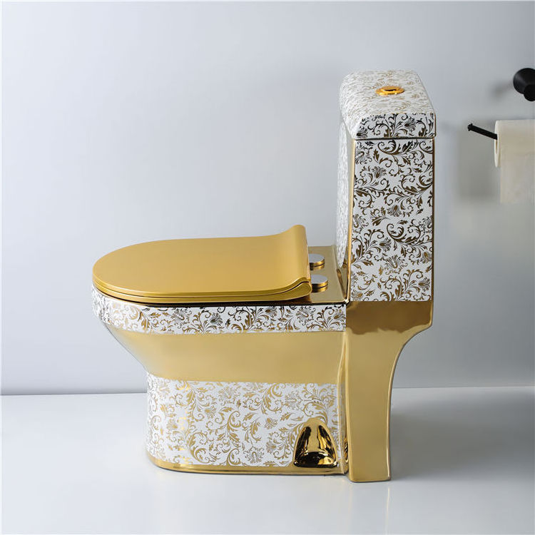 Ethiopia Black And Gold Color Wc Water Closet Bathroom Ceramic Siphon One Piece Golden Dragon Toilet