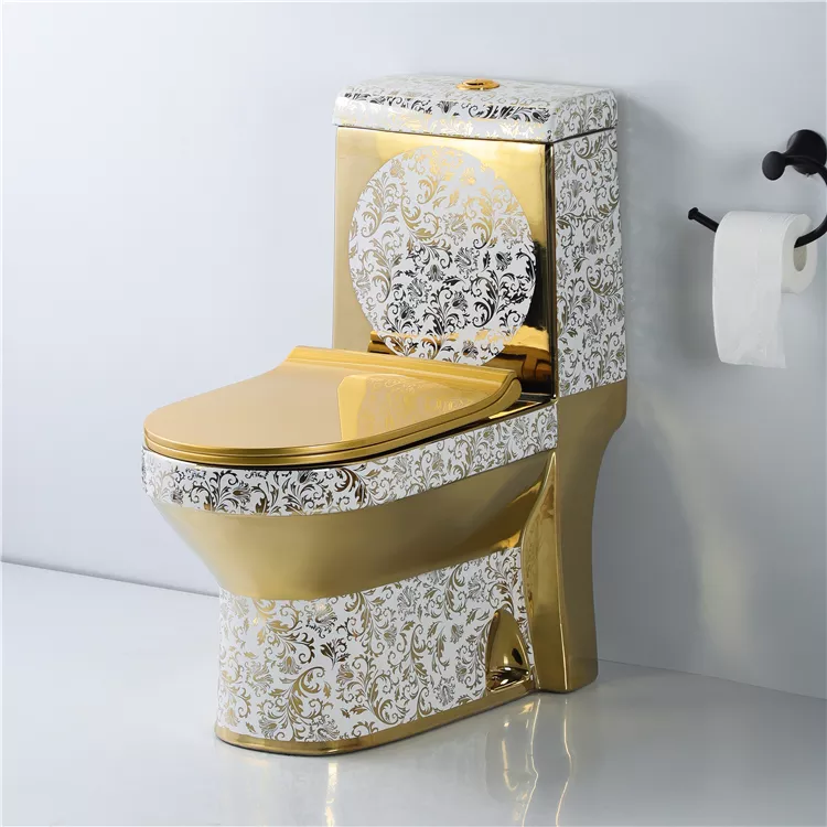 Ethiopia Black And Gold Color Wc Water Closet Bathroom Ceramic Siphon One Piece Golden Dragon Toilet