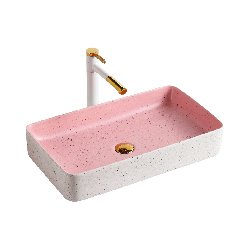 Lavamanos modern novel design art basin ceramic bathroom pink and white marble sink above counter wash basin