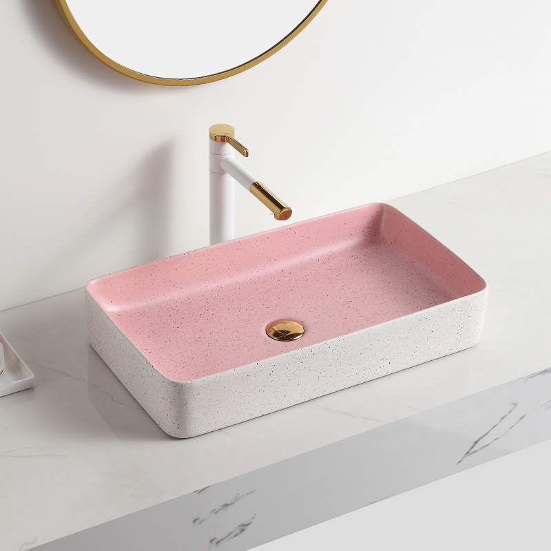 Lavamanos modern novel design art basin ceramic bathroom pink and white marble sink above counter wash basin