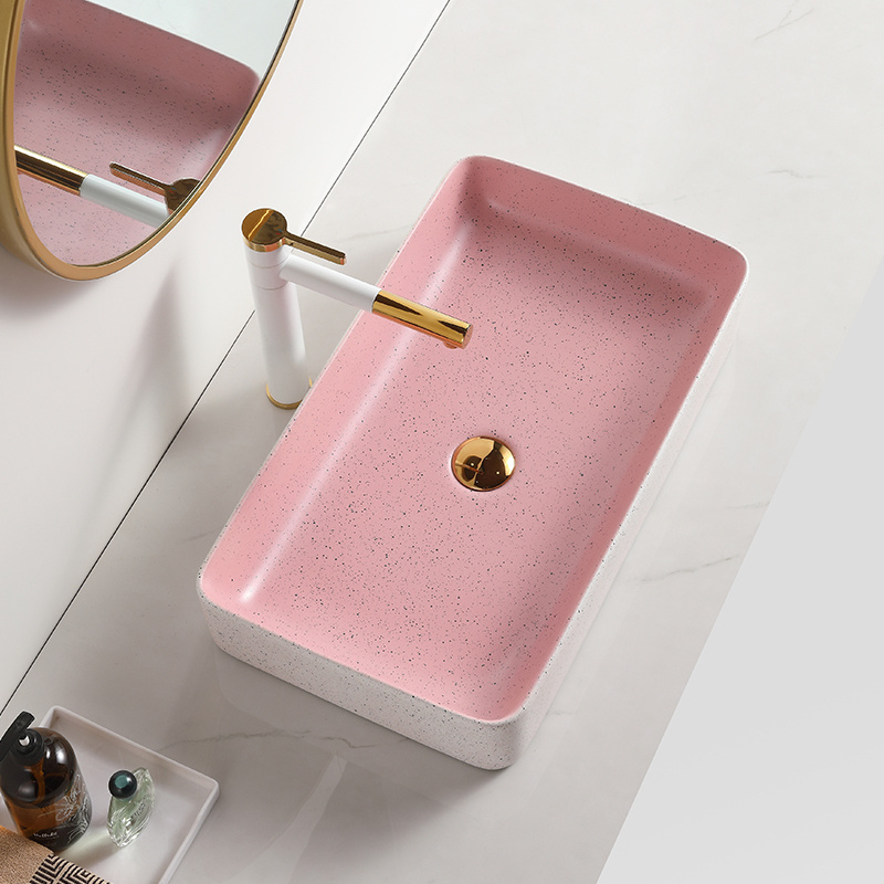 Lavamanos modern novel design art basin ceramic bathroom pink and white marble sink above counter wash basin