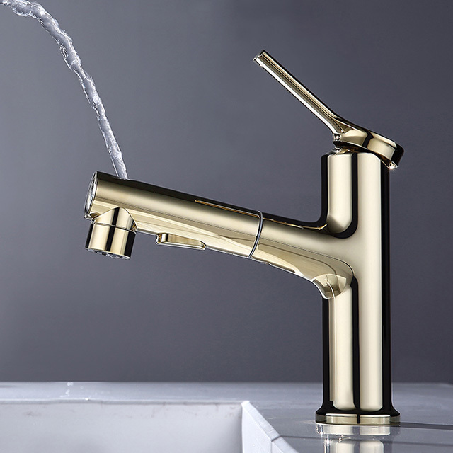 New model Wasserhahn 3 mode injec pull out basin faucet rotatable small gold bathroom faucet