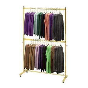 2 Layers Brass Gold Clothing Rack Display Heavy Duty Clothes Garment Rack For Clothing Retail Store