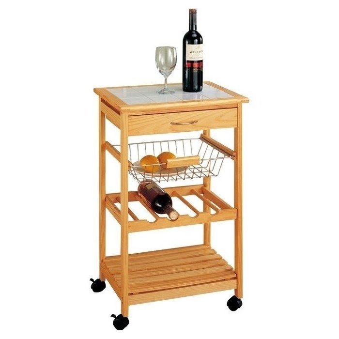 6 Shelf Rolling Kitchen Storage Cart Dining Trolley Small Wood Bread Fruit Display Rack Wine Rack