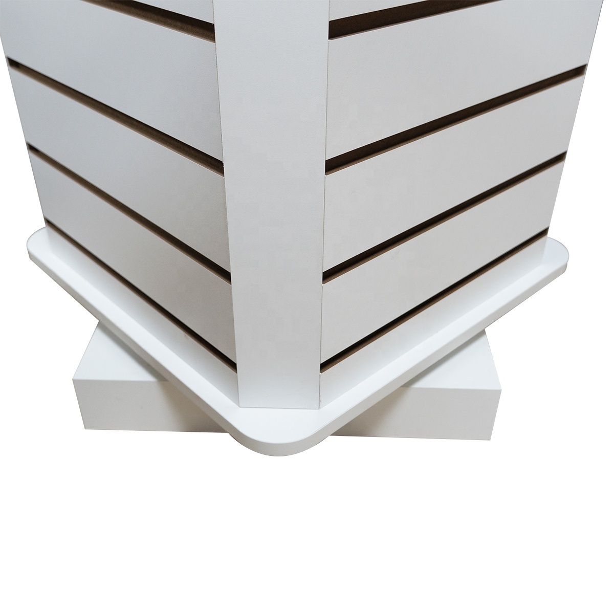 4-Sided 16'' x 16'' x 59'' White Revolving Maple 60 Channel Slatwall Merchandiser Floor Display Stand Cube Tower Spinner