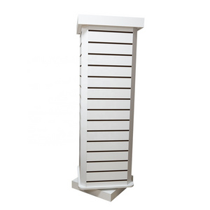 4-Sided 16'' x 16'' x 59'' White Revolving Maple 60 Channel Slatwall Merchandiser Floor Display Stand Cube Tower Spinner