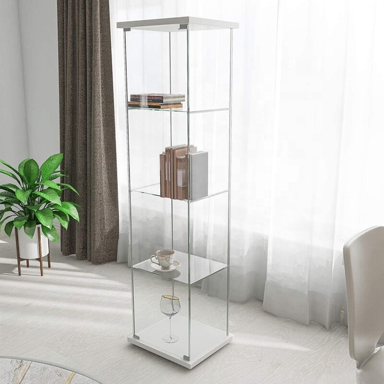 China Customized Glass Display Cabinet Showcase Wine Cabinet Handbag Display Case Bookshelf 4 Shelves With Door For Living Room