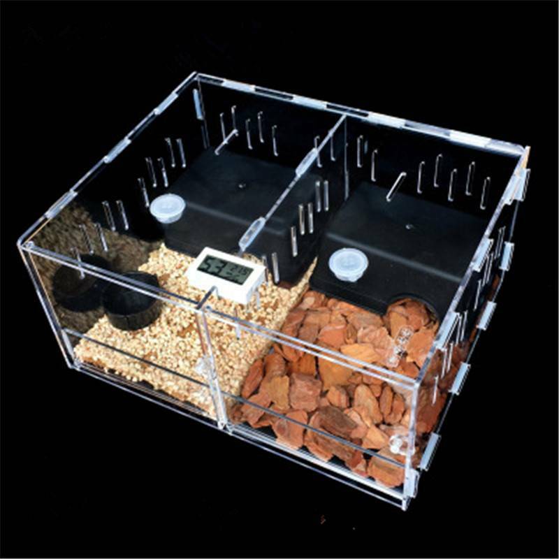 2-Grid Clear Acrylic Reptile Display Cases Reptile Cage Breeding Box For Tarantula Insect Lizard Tank Pet