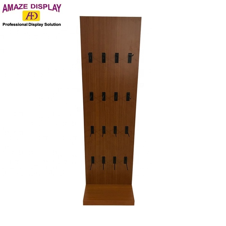 double sided socks wooden floor display stand hooking rack for retail pos