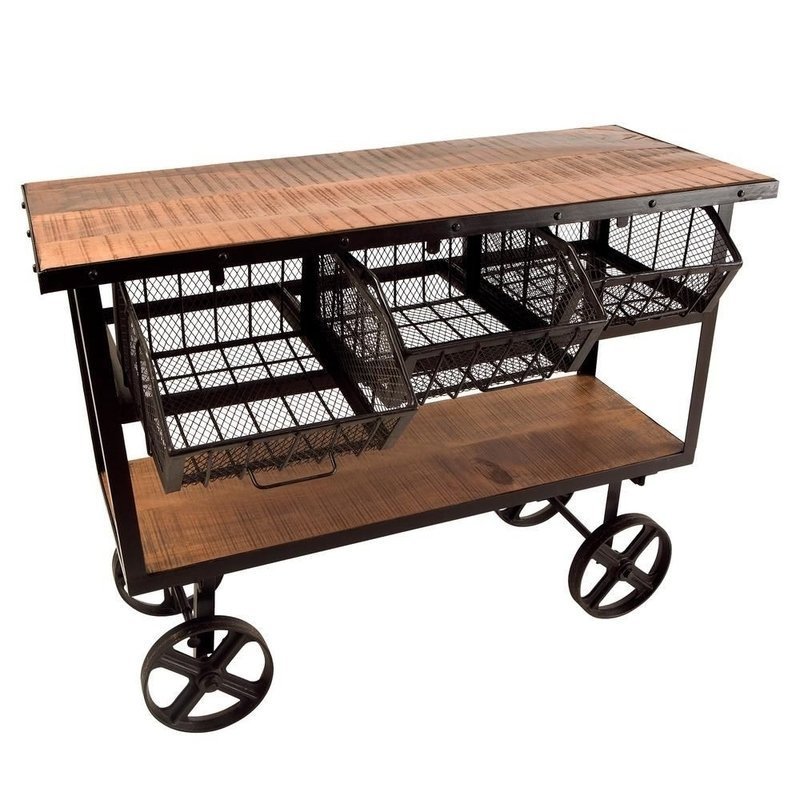 6 Shelf Rolling Kitchen Storage Cart Dining Trolley Small Wood Bread Fruit Display Rack Wine Rack