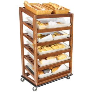 6 Shelf Rolling Kitchen Storage Cart Dining Trolley Small Wood Bread Fruit Display Rack Wine Rack