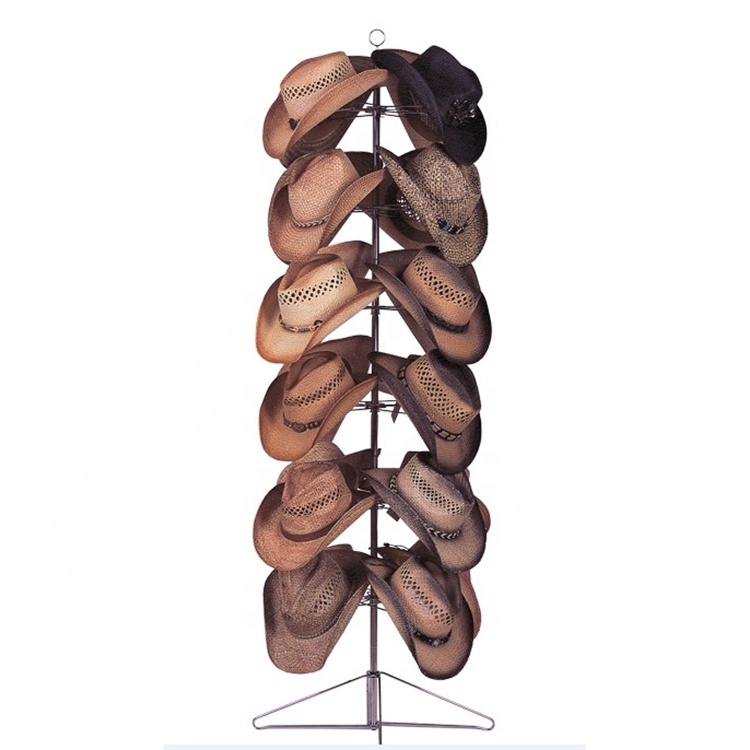 Custom 6-Layer Metal Rotating Hat Display Rack with 24 Hat Hooks for Stylish Hat Collection