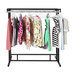 Department Store Style Stainless Steel Double Rod Metal Cloth Stand Display Clothes/Garment Floor Display Rack