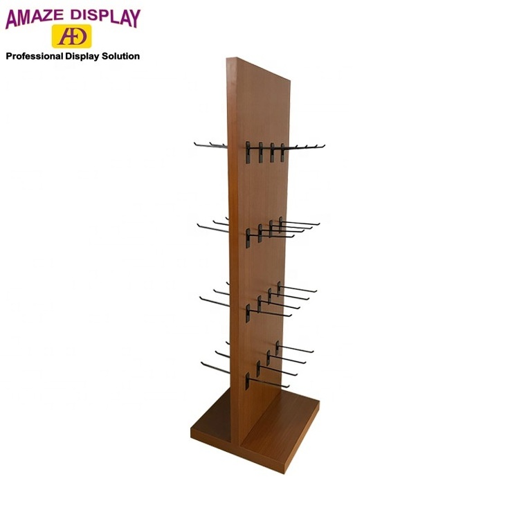 double sided socks wooden floor display stand hooking rack for retail pos