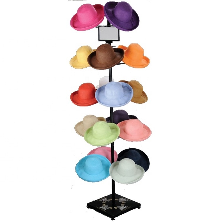 Custom 6-Layer Metal Rotating Hat Display Rack with 24 Hat Hooks for Stylish Hat Collection