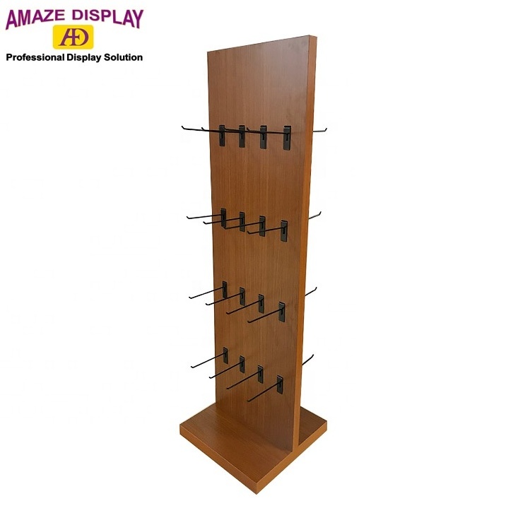 double sided socks wooden floor display stand hooking rack for retail pos