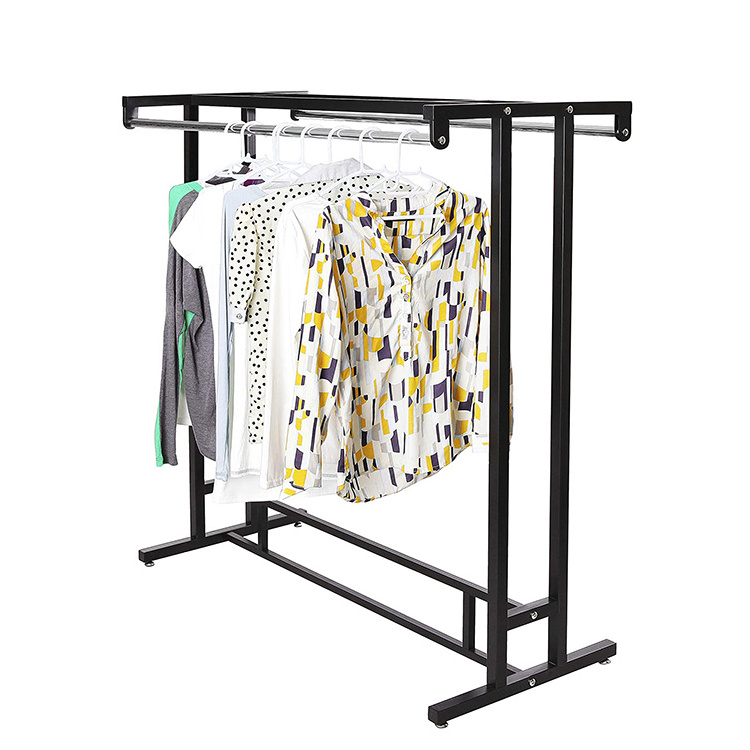 Department Store Style Stainless Steel Double Rod Metal Cloth Stand Display Clothes/Garment Floor Display Rack