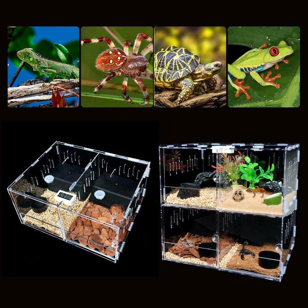 2-Grid Clear Acrylic Reptile Display Cases Reptile Cage Breeding Box For Tarantula Insect Lizard Tank Pet