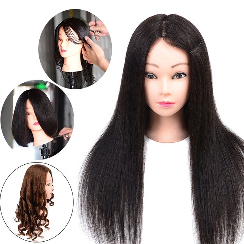 Mannequin Head with Human Hair 18inch Black For Beauty Academy Hairdressing Bleach Color Paint Cut Practice styling head doll