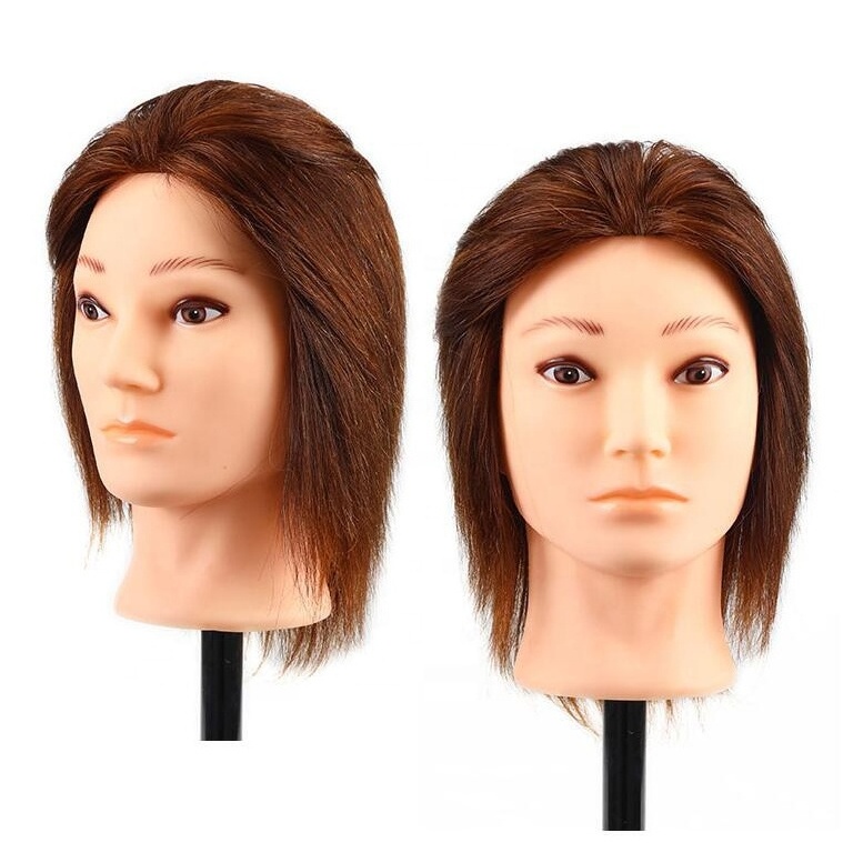 100% human hair mannequin head male for practice cut bleach color hairdressing 20cm short black hair mannequin head hairstyle