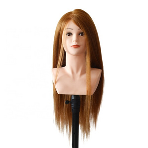 New Style 80% human hair mannequin head with shoulders Training Heads 24 inch long thick hair dummy for hair style doll head