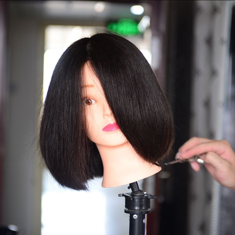 Mannequin Head with Human Hair 18inch Black For Beauty Academy Hairdressing Bleach Color Paint Cut Practice styling head doll