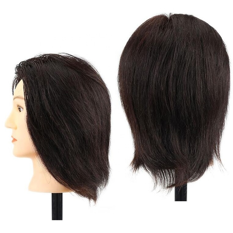 100% human hair mannequin head male for practice cut bleach color hairdressing 20cm short black hair mannequin head hairstyle