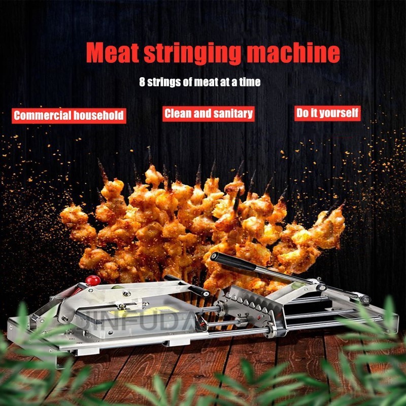 Wholesale price stainless steel manual mutton kebab machine/hand BBQ bamboo meat skewer machine/beef satay string making machine