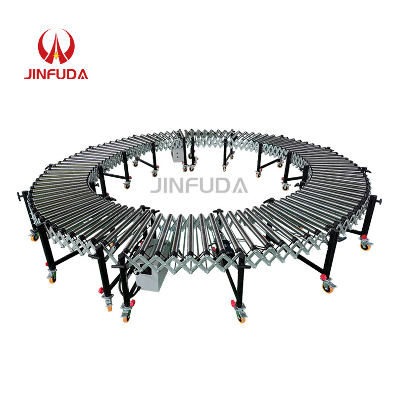 Truck Unloading Manual Gravity Flexible Expandable Roller Conveyor Transportation Systems Stainless Steel Roller Belt