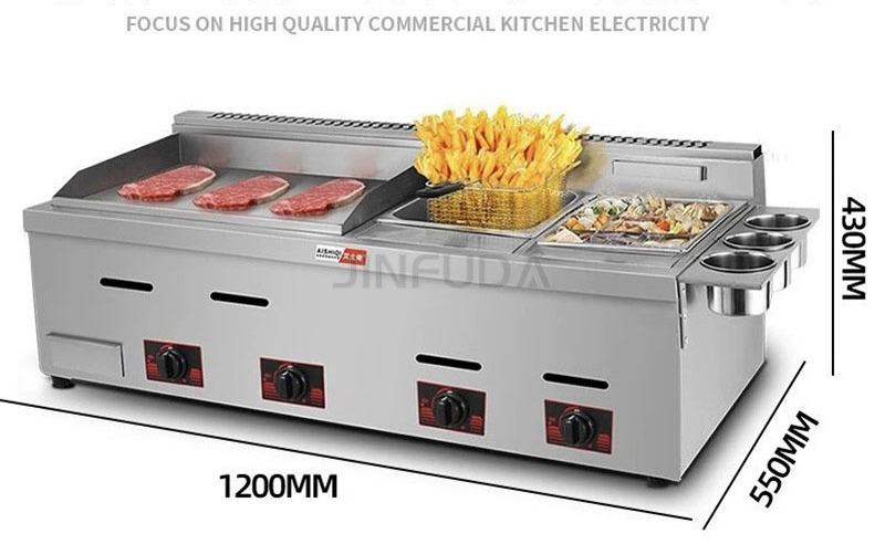 Restaurant Kitchen Equipment Gas Griddle Gas Steak Grills Deep Fryer For Snack Shop Novel And Multifunctional