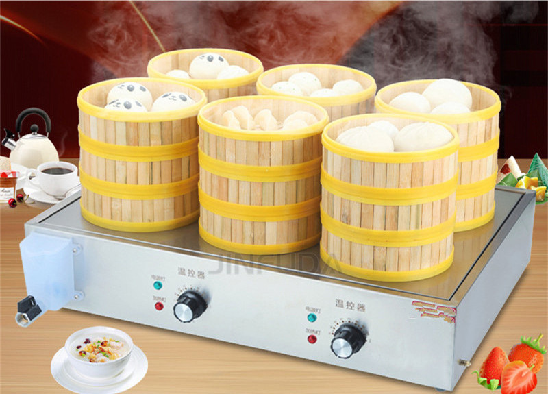 Electric Commercial Stainless Steel Food Warmer Display Showing Baking Kitchen Machine Bao Dimsum Bun Steamer