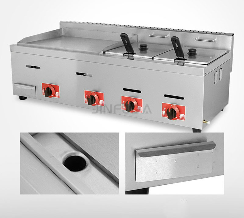 Restaurant Kitchen Equipment Gas Griddle Gas Steak Grills Deep Fryer For Snack Shop Novel And Multifunctional