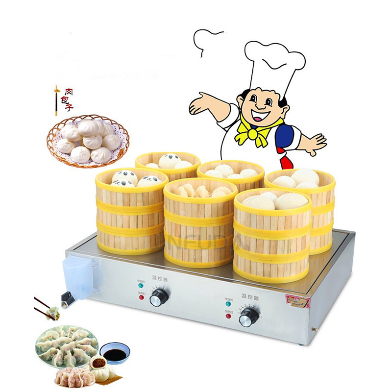 Electric Commercial Stainless Steel Food Warmer Display Showing Baking Kitchen Machine Bao Dimsum Bun Steamer