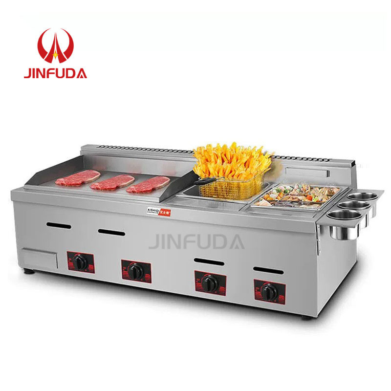 Restaurant Kitchen Equipment Gas Griddle Gas Steak Grills Deep Fryer For Snack Shop Novel And Multifunctional