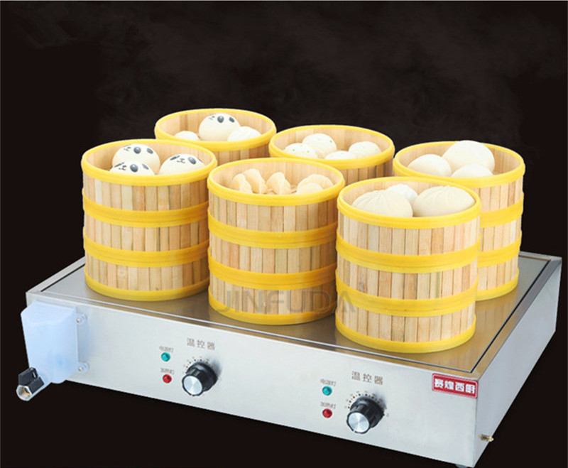 Electric Commercial Stainless Steel Food Warmer Display Showing Baking Kitchen Machine Bao Dimsum Bun Steamer