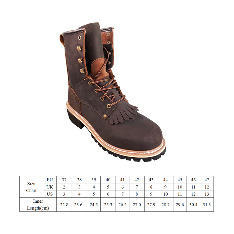 High Cut Crazy Horse Leather Engineering Boots Brown Loggers Goodyear Welt Shoes New Design Goodyear welt Stitch Shoes