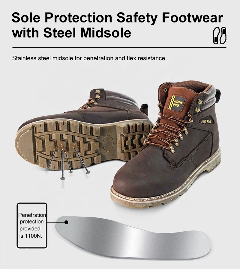 Factory Price Cowboy Working Safety Shoes Industry Construction Steel Toe Steel Midsole Crazy Horse Leather Goodyear Welt Boots