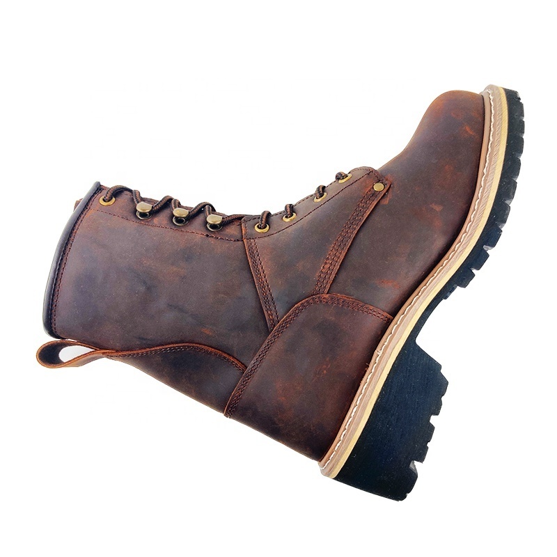 High Cut Crazy Horse Leather Engineering Boots Brown Loggers Goodyear Welt Shoes New Design Goodyear welt Stitch Shoes