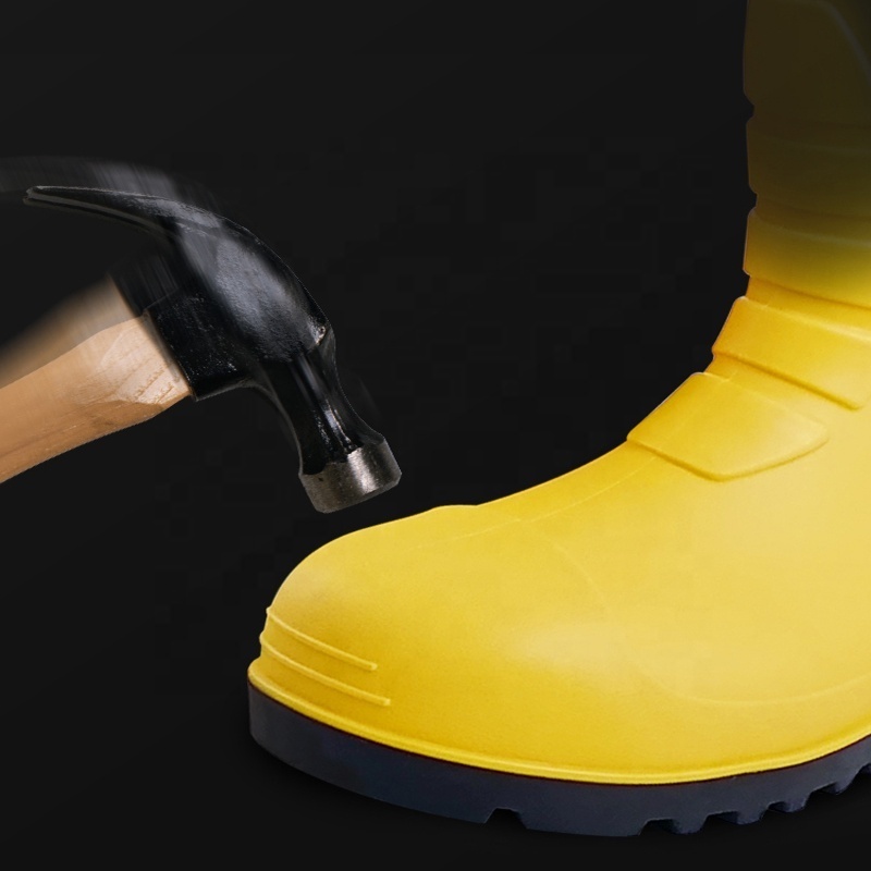 Yellow Reflective Mining Industrial Shoes Chemical Resistant Knee High Steel Toe Steel Midsole PVC Rubber Safety Rain Boots